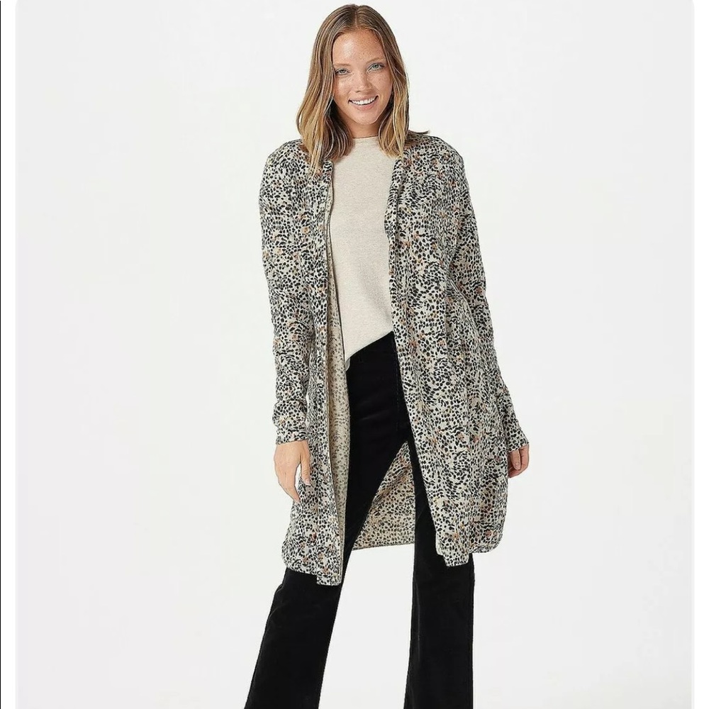 Soft By Naadam Cashmere Leopard Print Open Cardigan Size XXS